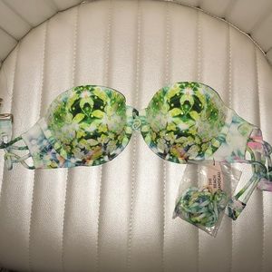 Victoria Secret lime green beaded print bikini top NWT